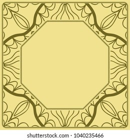 Decorative frame background, geometric ornament with floral decoration, border. Line art, lace, embroidery background. vector illustration