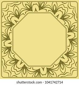 Decorative frame background, geometric ornament with floral decoration, border. Line art, lace, embroidery background. vector illustration