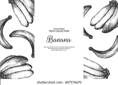 Decorative frame with banana. Can be label and banner for natural or organic fruit product and health care goods. 