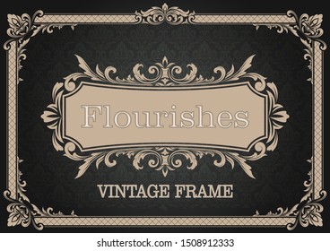 decorative frame with beautiful filigree and retro border in vintage style for luxury postcard , certificate,  premium invitation or wedding card on ancient background, ornament vector