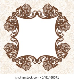 Decorative frame of beautiful pattern houses. Vector illustration