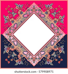 Decorative frame. Beautiful vector card with flowers, birds and hearts.