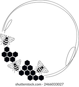 Decorative frame with bees and honey comb, Round wreath