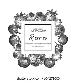 Decorative frame with berries. Can be label and banner for natural or organic fruit product and health care goods. 