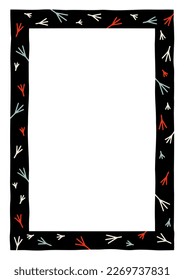 Decorative frame with bird's feet pattern. Frame in A4 format. Perfect as a photo frame, for scrapbooking, postcards, posters, invitation cards.