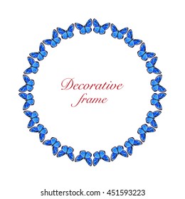 Decorative Frame. Blue  Butterflies Design . Universal card for Invitation and Birthday Party.