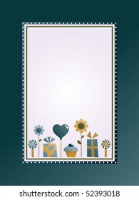 decorative frame with blue party decorations, with copy space