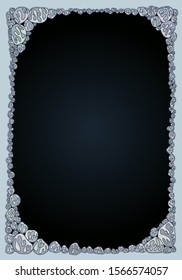 Decorative frame, border composed of large and small grey stones over dark background for page design.