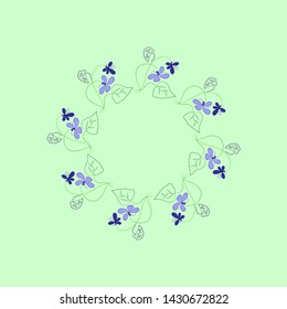 Decorative frame or border for design. Abstract element. Stylized wreath of violets.