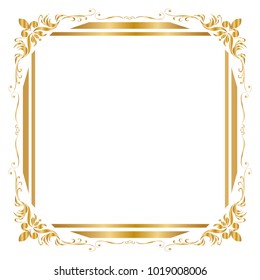 Decorative frame and border for design of birthday and greeting card wedding, Golden frame, Square frame, Vector illustration