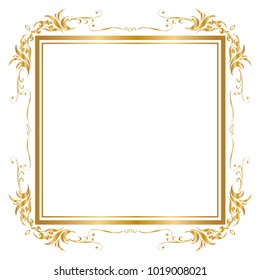 Decorative frame and border for design of birthday and greeting card wedding, Golden frame, Square frame, Vector illustration