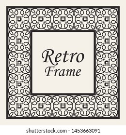 Decorative frame and border in rectangle proportions. Retro vintage ornamental modern art deco luxury element for design.