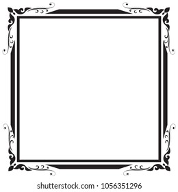 Decorative frame and border, Square frame, Black and white, Vector illustration
