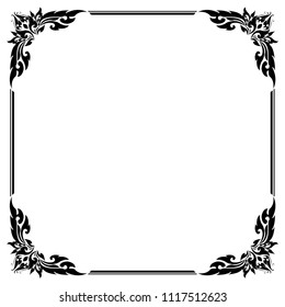 Marco y borde decorativos, marco cuadrado, blanco y negro, modelo tailandés, ilustración vectorial