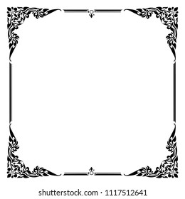 Decorative frame and border, Square frame, Black and white, Thai pattern, Vector illustration