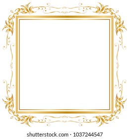Decorative frame and border, Square, Golden frame on white background, Vector illustration
