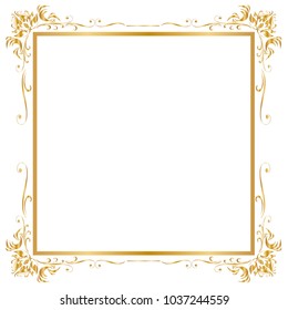 Decorative frame and border, Square, Golden frame on white background, Vector illustration