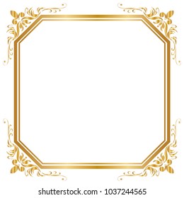 Decorative frame and border, Square, Golden frame on white background, Vector illustration