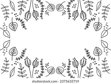 Decorative frame with botanical pattern of leaves and branches, vector illustration
