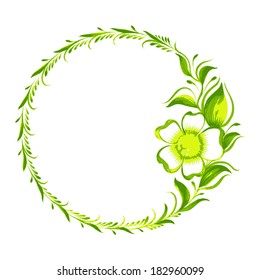 decorative frame branch of green tea with flowers and leaves