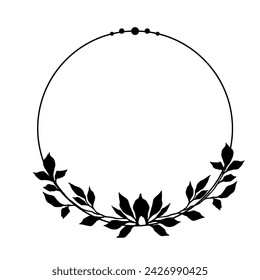 Decorative frame with branches, leaves. Simple frame with botanical elements. Vector graphics.