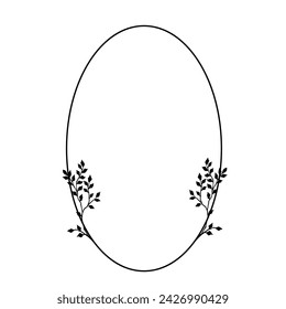 Decorative frame with branches, leaves. Simple frame with botanical elements. Vector graphics.