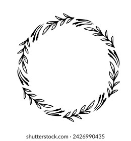 Decorative frame with branches, leaves. Simple frame with botanical elements. Vector graphics.