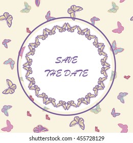 Decorative Frame. Butterflies Frame with words Save the date.