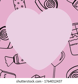 Decorative Frame with Candy and Space for Text. Vector Card template for Wedding, Invitation, Greeting, Birthday and Holiday.