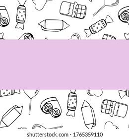 Decorative Frame with Candy and Space for Text. Vector Card template for Wedding, Invitation, Greeting, Birthday and Holiday.