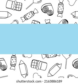 Decorative Frame with Candy and Space for Text. Vector Card template for Wedding, Invitation, Greeting, Birthday and Holiday.