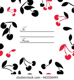 Decorative frame from cherries. Card with words To and From. Great for post crossing and thanksgiving