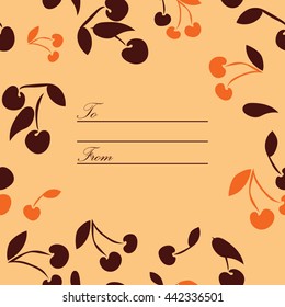 Decorative frame from cherries. Card with words To and From. Great for post crossing and thanksgiving