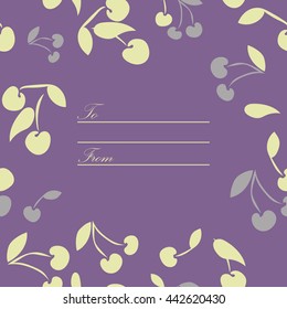 Decorative frame from cherries. Card with words To and From. Great for post crossing and thanksgiving