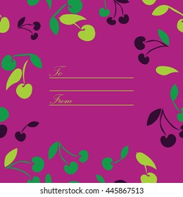 Decorative frame from cherries. Card with words To and From. Great for post crossing and thanksgiving