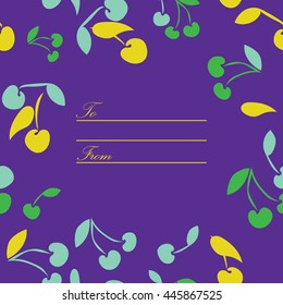 Decorative frame from cherries. Card with words To and From. Great for post crossing and thanksgiving