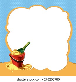 Decorative frame with children's bucket on the sad