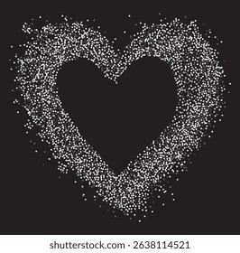 Decorative frame of circular gray particles, heart shaped powder. Perfect for love-themed and romantic designs, the artistic arrangement conveys charm and elegance with heart-shaped elements.