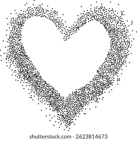 Decorative frame of circular particles, heart shaped powder. Perfect for love-themed and romantic designs, the artistic arrangement conveys charm and elegance with heart-shaped elements.