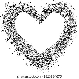 Decorative frame of circular particles, heart shaped powder. Perfect for love-themed and romantic designs, the artistic arrangement conveys charm and elegance with heart-shaped elements.