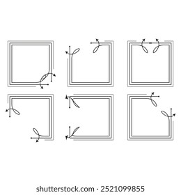 Decorative frame collection. Abstract corner elements. Geometric border design. Simple line style.