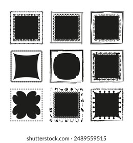 Colección decorativa del marco. Bordes cuadrados de grunge. Elementos de diseño de Vector. Conjunto de marcos artísticos.