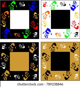 Decorative frame. The color options. Handprints of the person. Stylish design. Colorful. Vector.