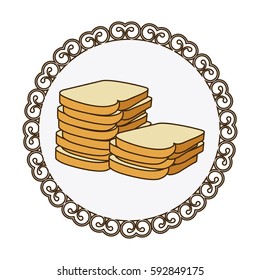 decorative frame with colorful silhouette stack slices bread bakery food vector illustration