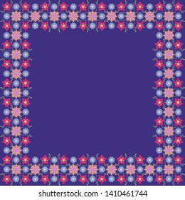 Decorative frame of colorful wild flowers. Square composition. Vector EPS10