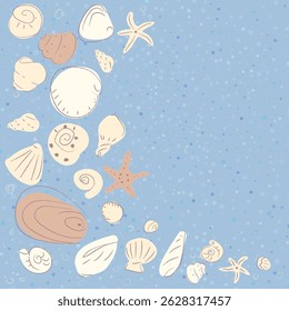 Decorative frame composition of hand drawn seashells.