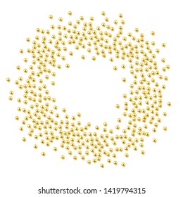 Decorative frame composition with shiny realistic gold beads, jewelry, vector illustration background