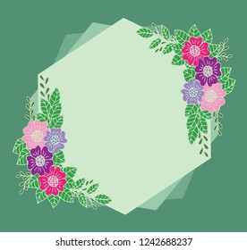 Decorative frame composition with, flowers, ornate elements in doodle style. Floral, ornate, decorative design elements