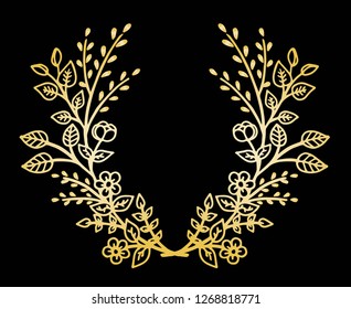 Decorative frame composition with, flowers, ornate elements in doodle style. Floral, ornate, decorative design elements