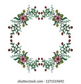 Decorative frame composition with, flowers, ornate elements in doodle style. Floral, ornate, decorative design elements